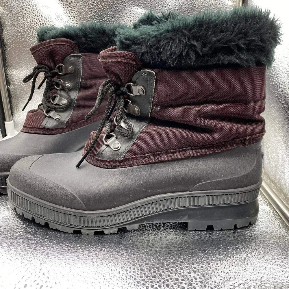 VTG 90s Sorel Caribou Snow Boots Womens 10 Burgundy Black Kaufman Made In Canada
